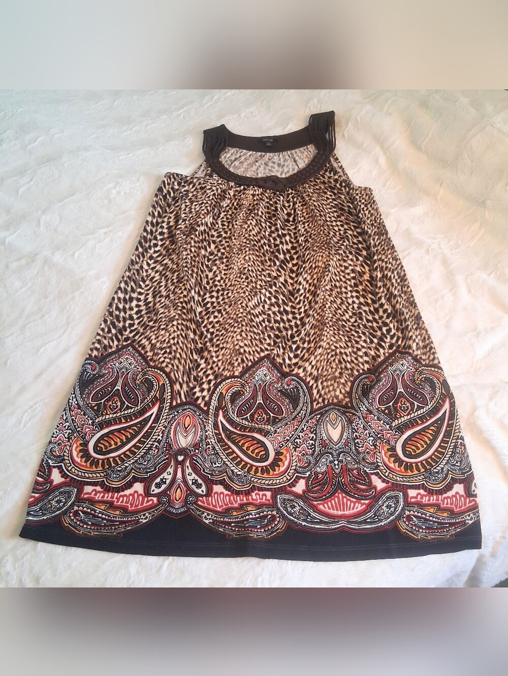 Apt. 9 Black, Tan and Red Sleeveless Paisley-Hem Midi Dress